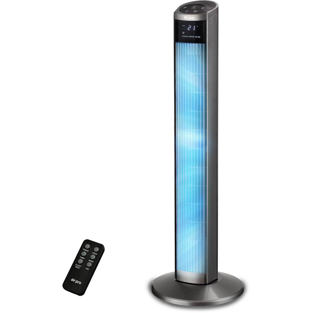 Air Pro Grey Oscillating Bladeless Tower Fan with Remote 36 inch Image 2