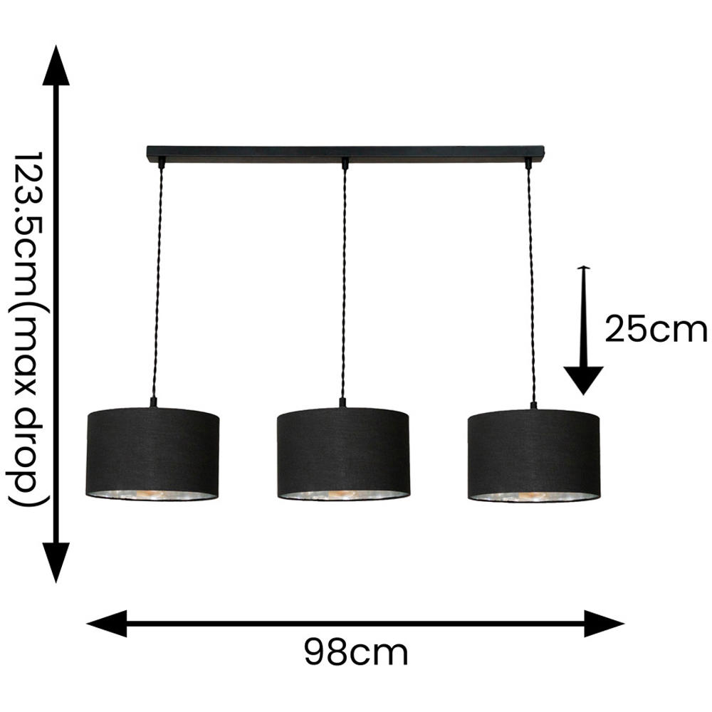 ValueLights Reni Black and Chrome Drum Shade 3 Drop Bar Black Diner LED Ceiling Light Image 7