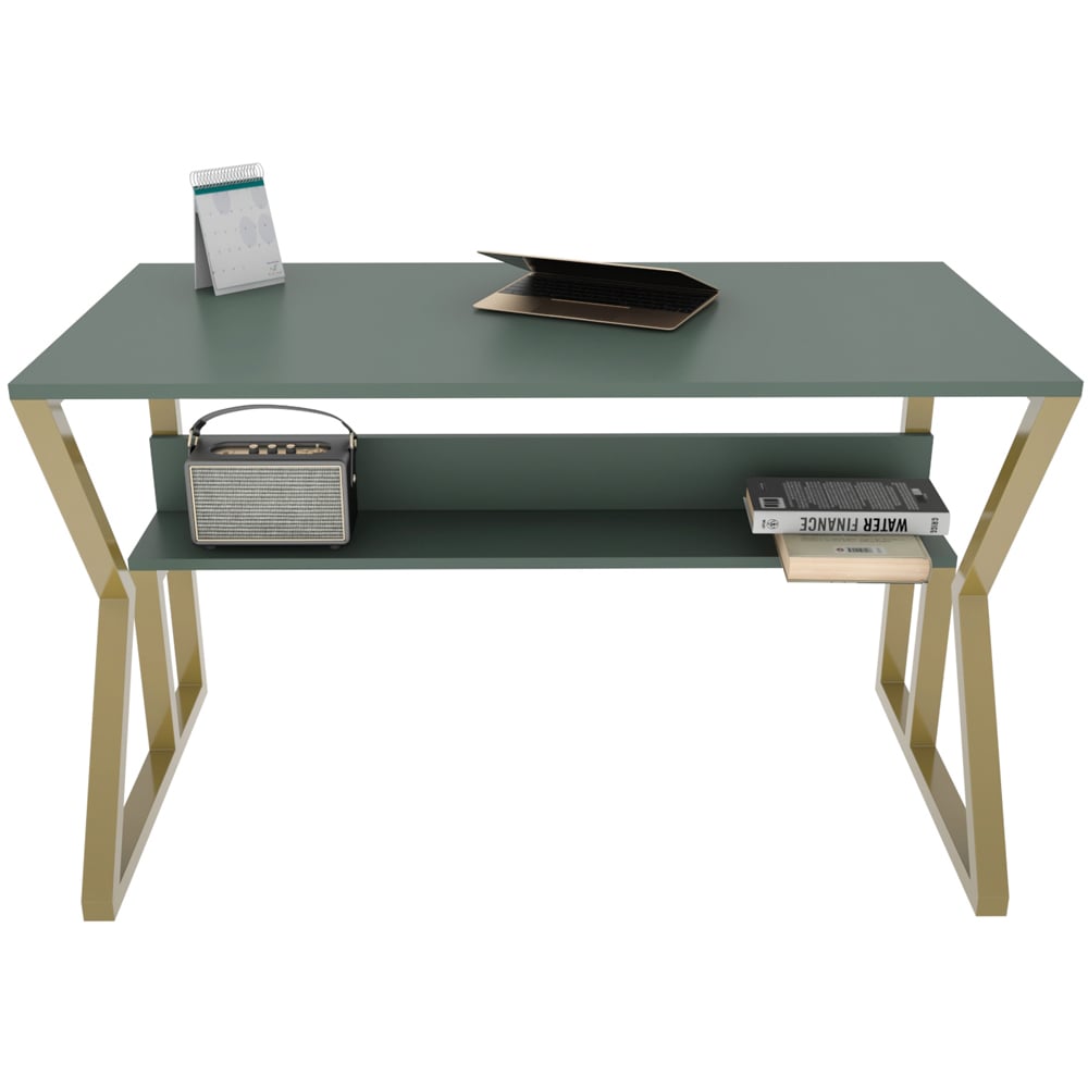 Decorotika Wake Single Shelf Computer Desk Green and Gold Image 3