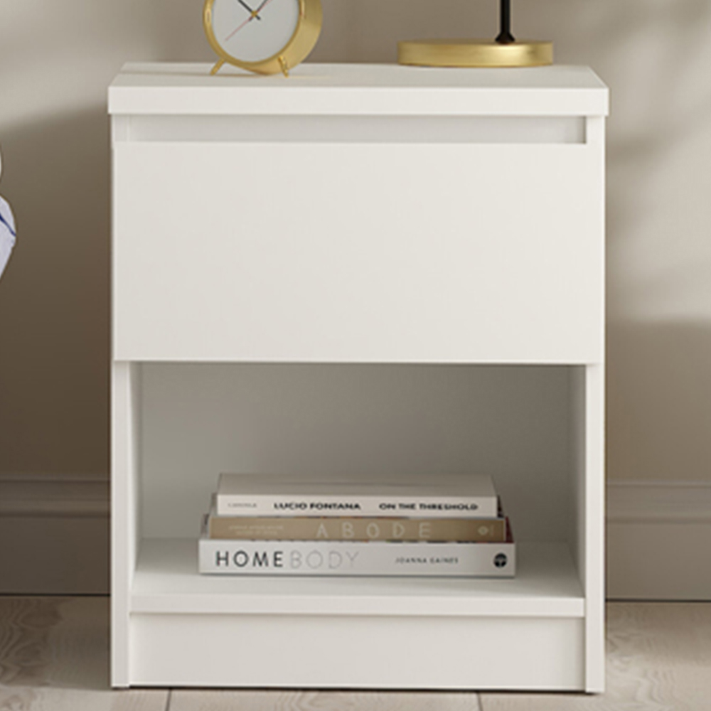 Florence Naia Single Drawer Single Shelf White Bedside Table Image 1
