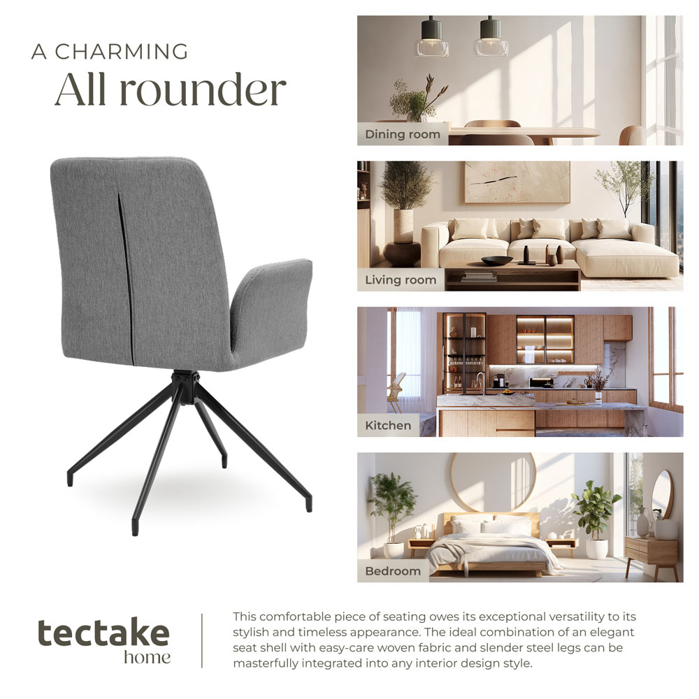 tectake Daya Set of 6 Anthracite Upholstered Swivel Chair Image 7