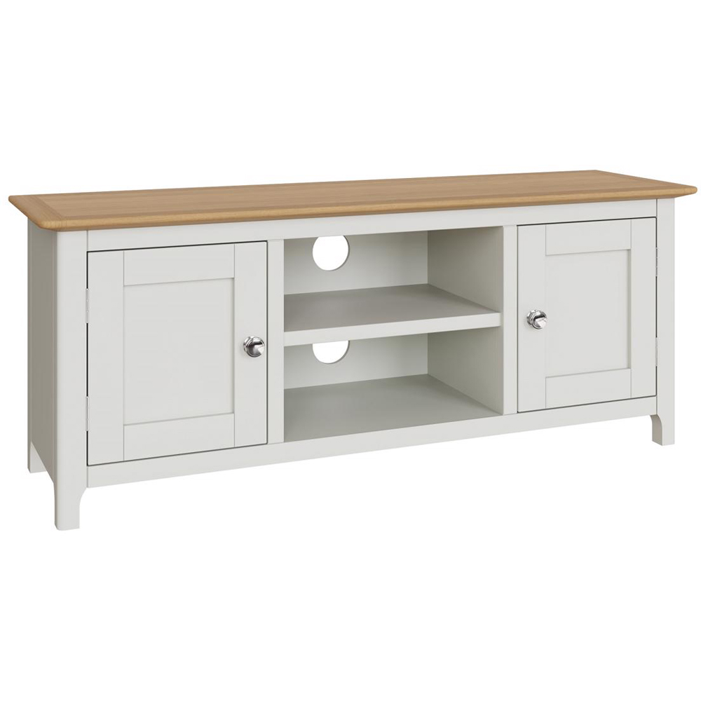FWStyle Taberno 2 Door 2 Shelf White Linen and Oak Wide TV Unit Image 2