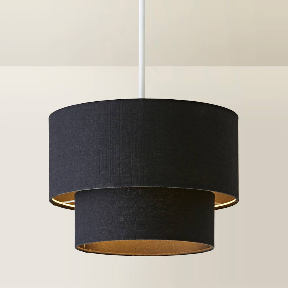 ValueLights Jodie 2 Tier Black Linen Ceiling Drum Lamp Shade Image 4
