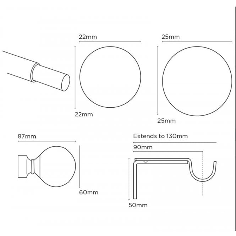New Edge Blinds 120-210cm Extendable Black Ball End Eyelet Metal Curtain Pole Set Image 5