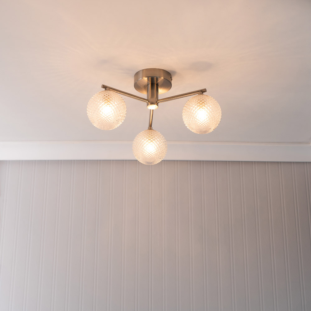 ValueLights Elle Brushed Chrome 3 Way Cut Glass LED Ceiling Light Image 2
