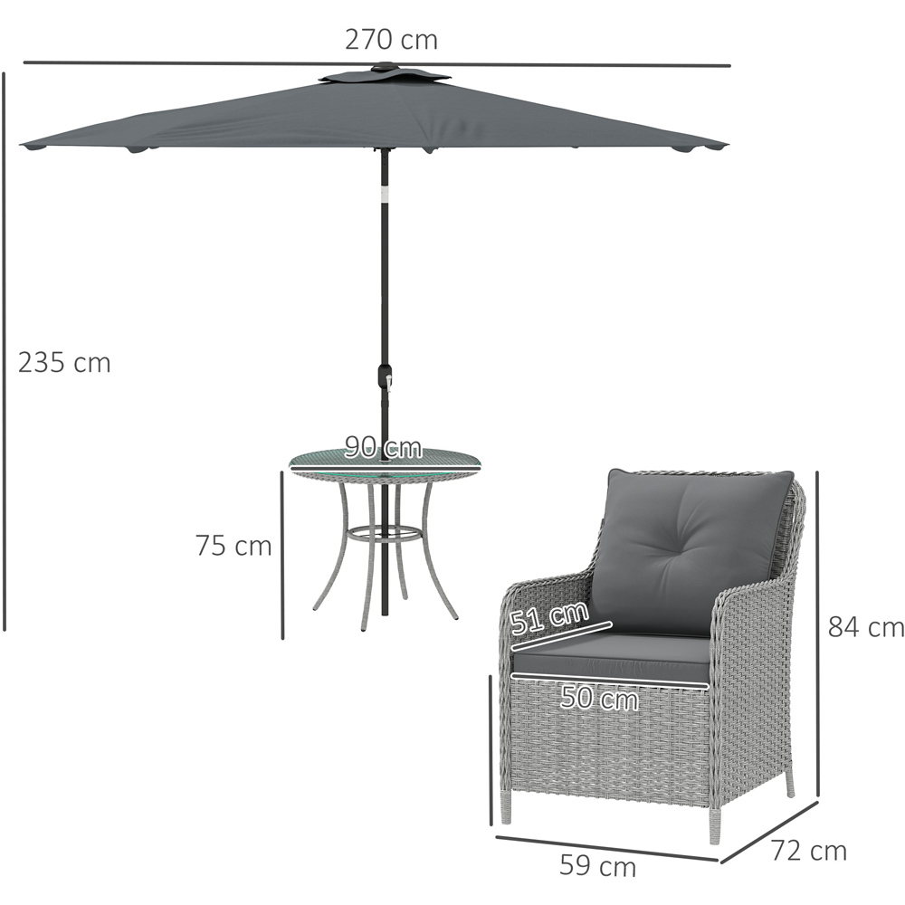 Outsunny 4 Seater Light Grey Rattan Garden Dining Set with Parasol and Cushions Image 9