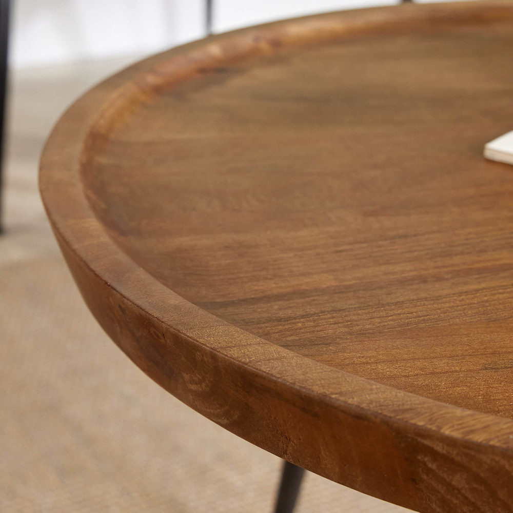 Home Source Manhattan Rustic Solid Mango Wood Round Medium Coffee Table Image 3