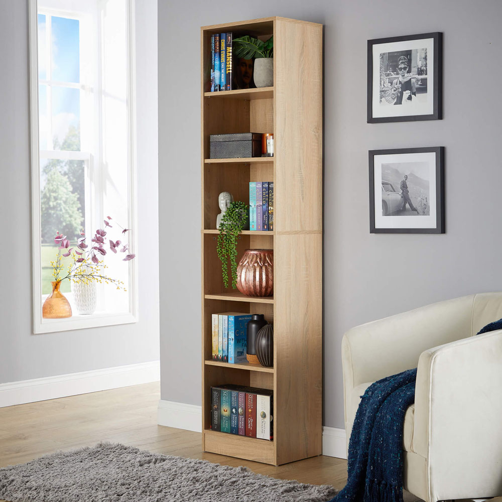 Home Source Clara 6 Shelf Oak Narrow Bookcase Image 6