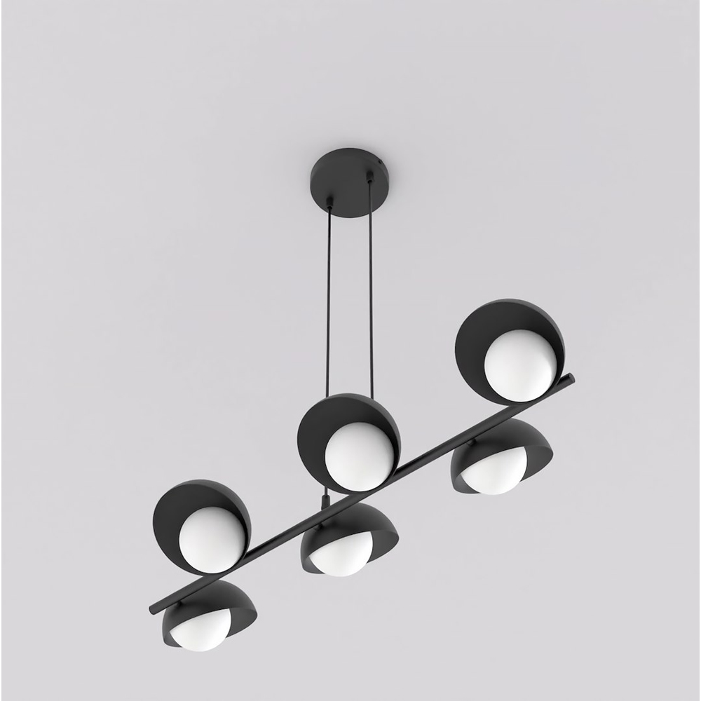 Emibig Boom 6 Light White Shade Black Pendant Lamp Image 3