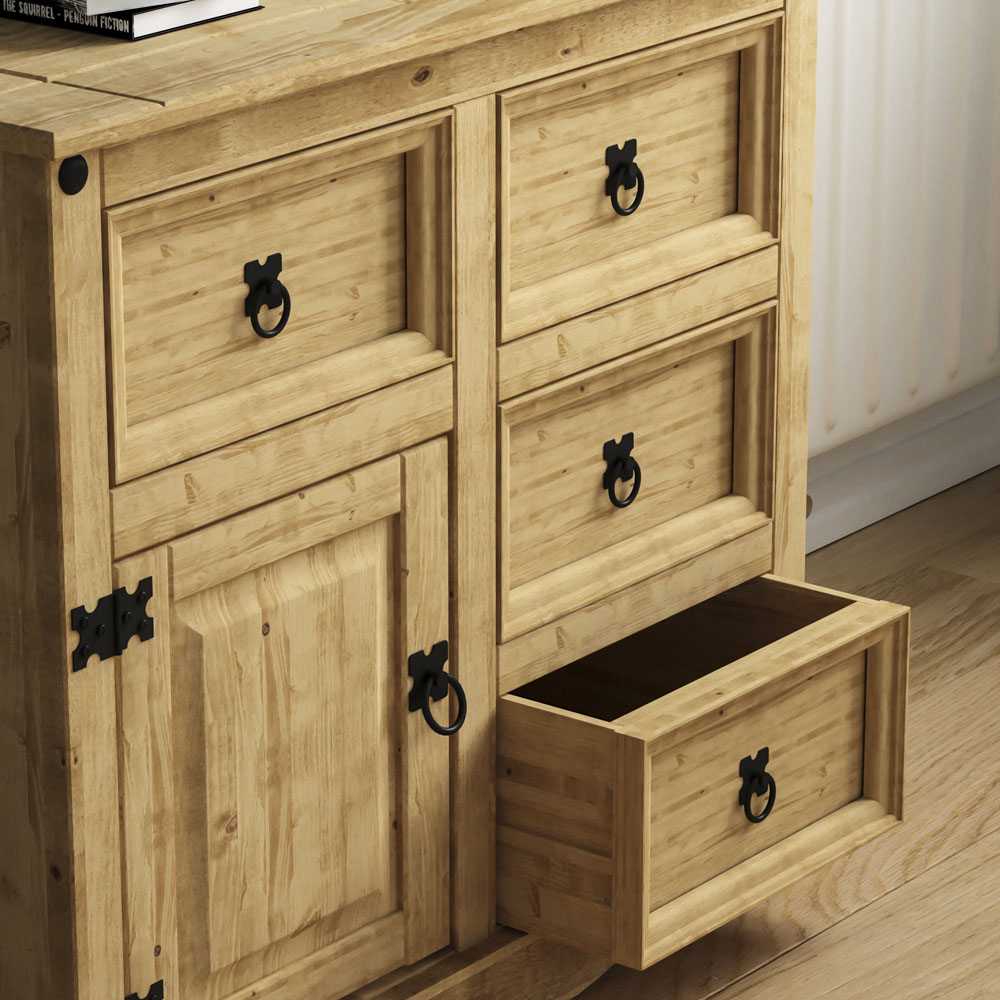 Vida Designs Corona Single Door 4 Drawer Pine Small Sideboard Image 4