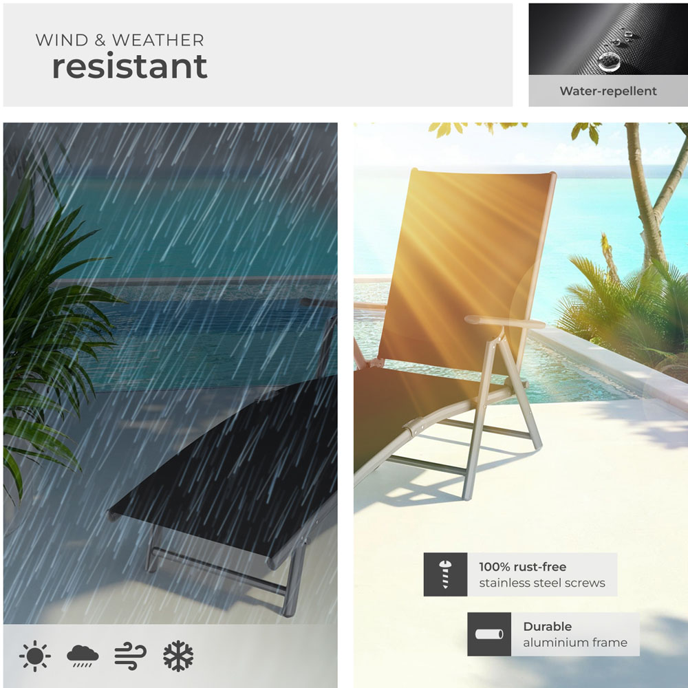 tectake Marisol Dark Grey Foldable and 7 Step Adjustable Sun Lounger Image 7