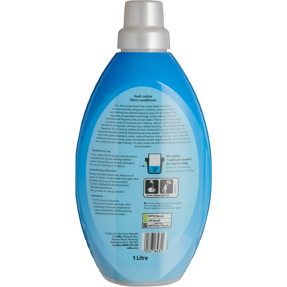Wilko Fresh Cotton Concentrated Fabric Conditioner 66 Washes 1L Image 2