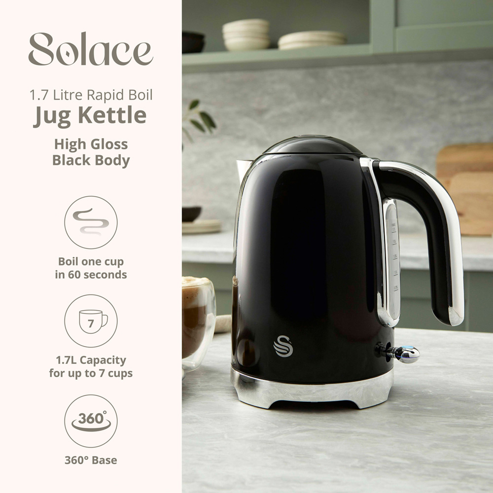 Swan Solace EEJB315 Black 2 Slice Toaster and 1.7L Kettle Set Image 2