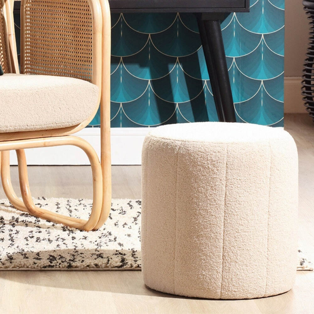 Desser Furniture Small Round Latte Boucle Fabric Pouffe Image 4