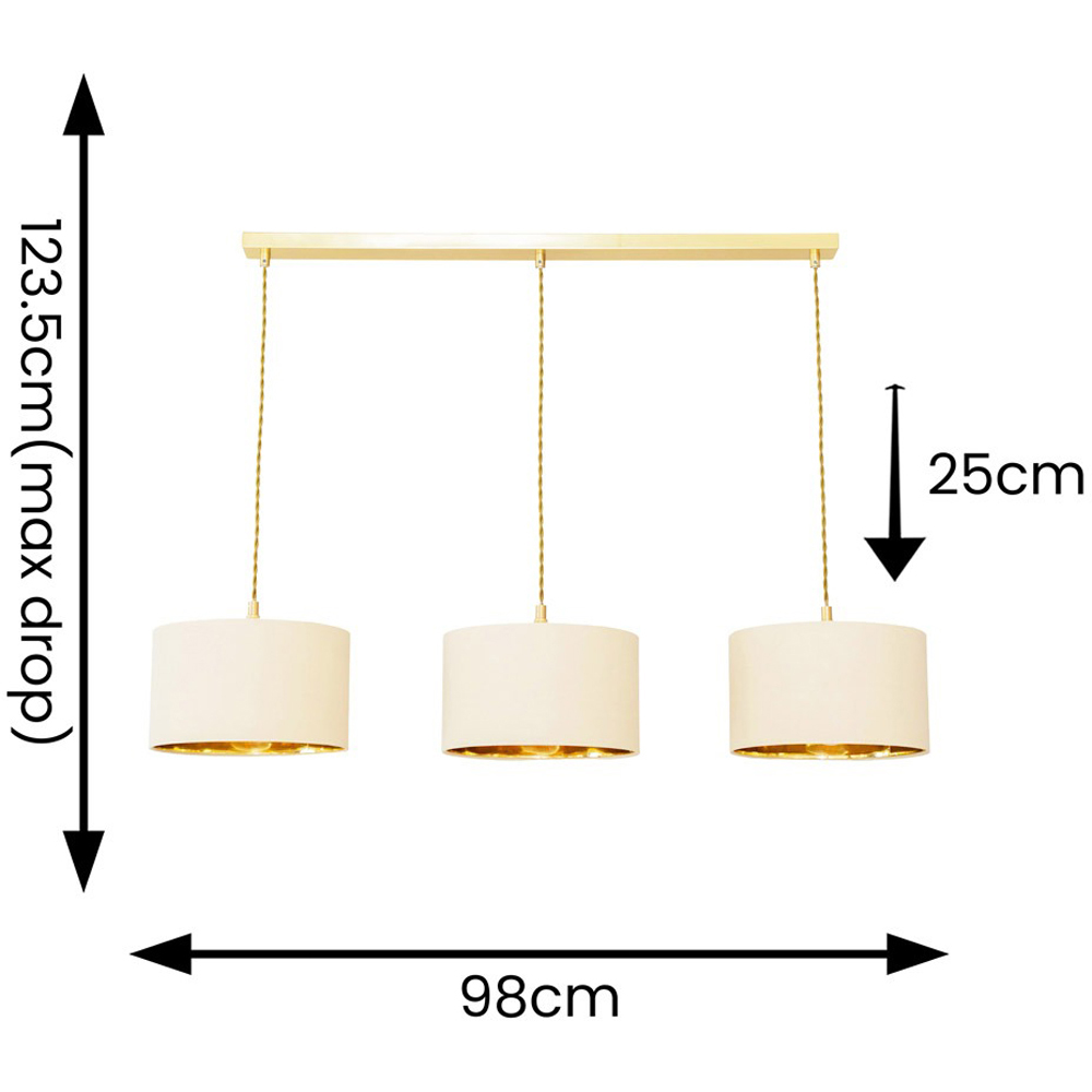 ValueLights Reni Natural and Gold Drum Shade 3 Drop Bar Gold Diner LED Ceiling Light Image 7