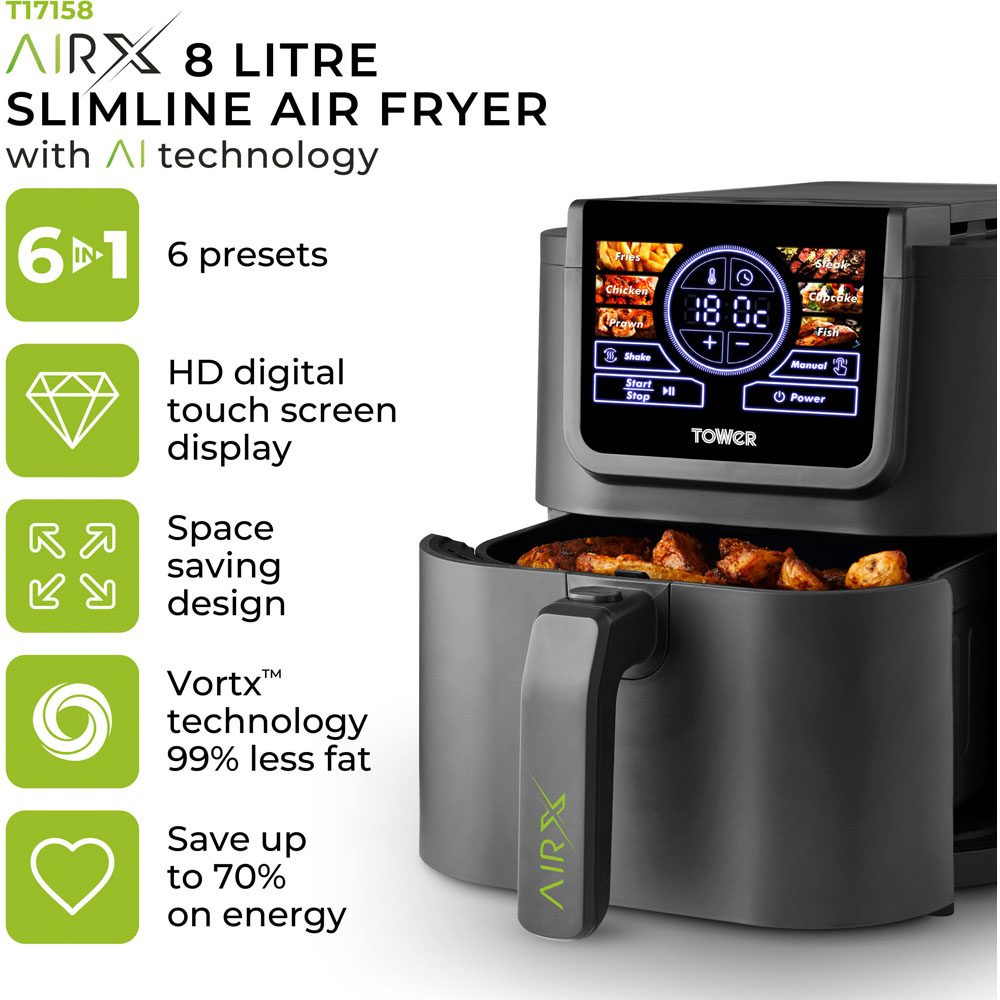 Tower AirX T17158 Grey Single Basket Digital Air Fryer 8L Image 2