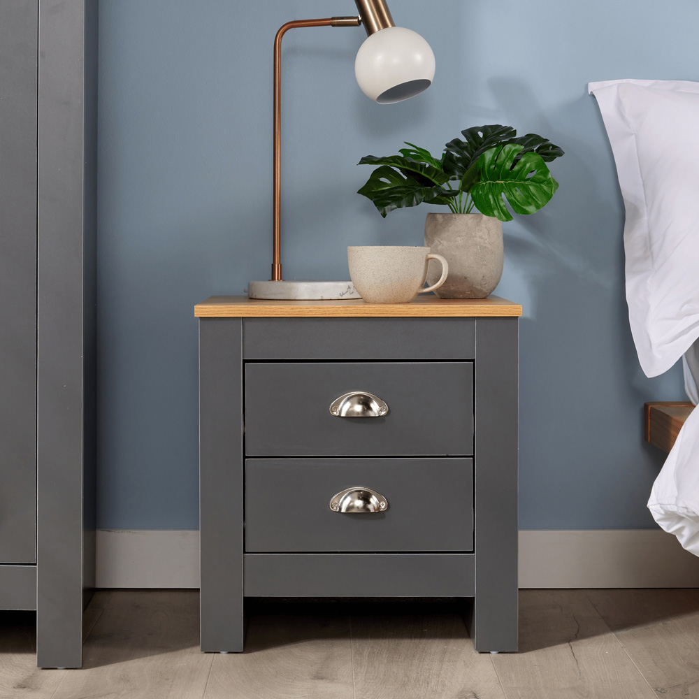 Home Source Camden 2 Drawer Graphite Grey Bedside Table Image 6