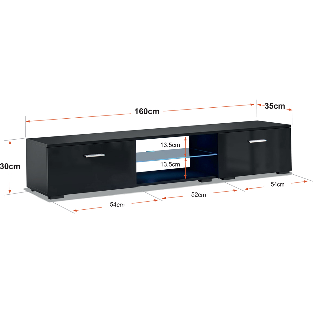 MDA Designs Avior 1600 2 Door Black TV Cabinet with LED Lighting Image 8