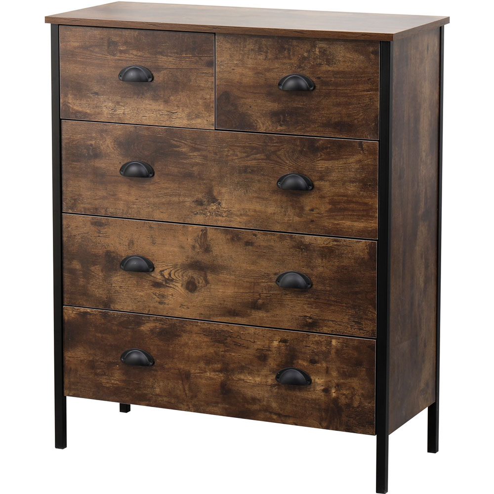FurnitureHMD 5 Drawer Brown and Black Industrial Wooden Chest of Drawers Image 2