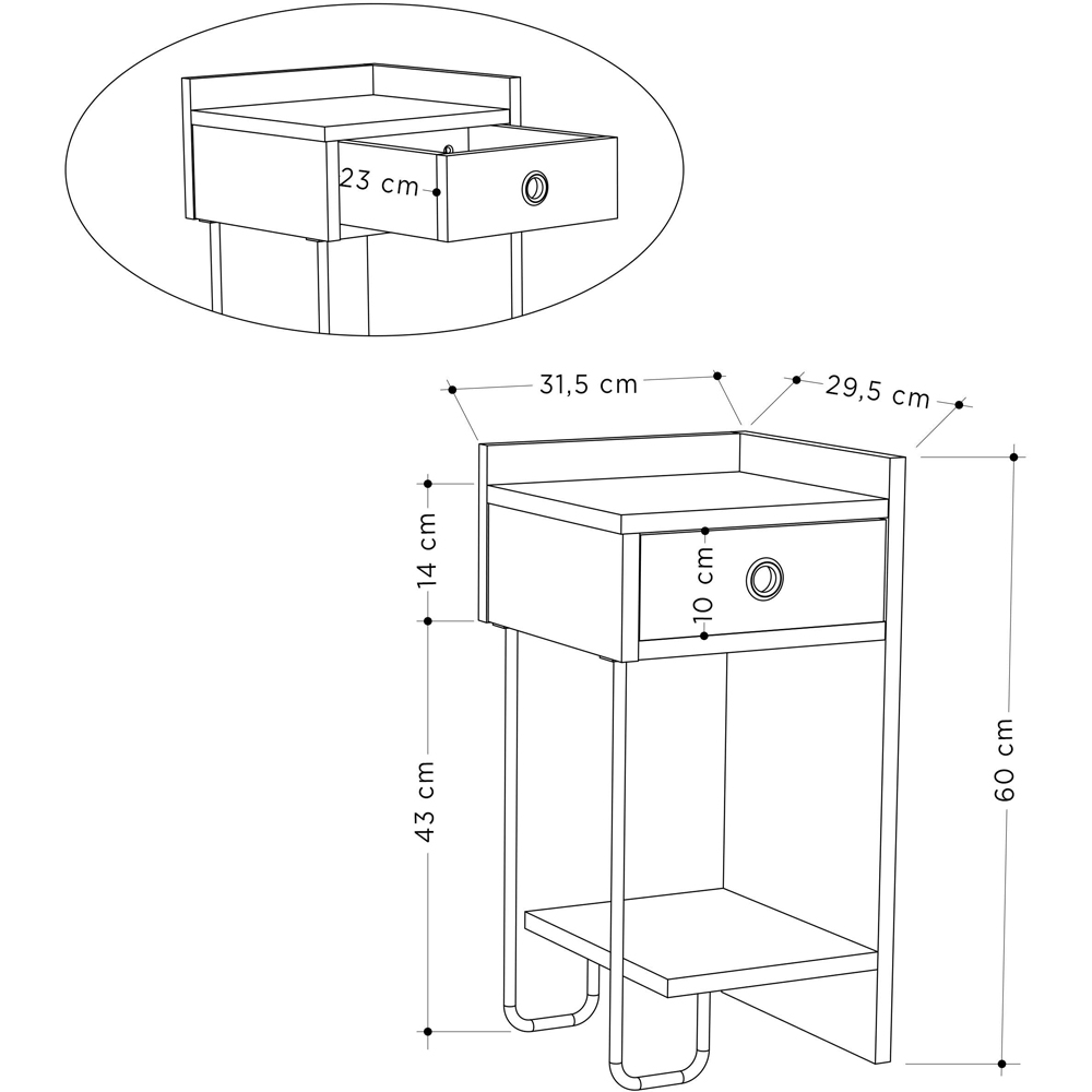Decortie Sirius Single Drawer Single Shelf Dark Coffee Right Module Bedside Table Image 7