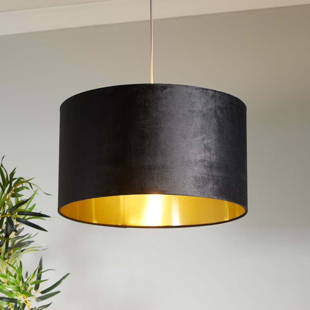 Lighting Collection Black Brushed Gold Inner Velvet Drum Shade 50cm Image 2