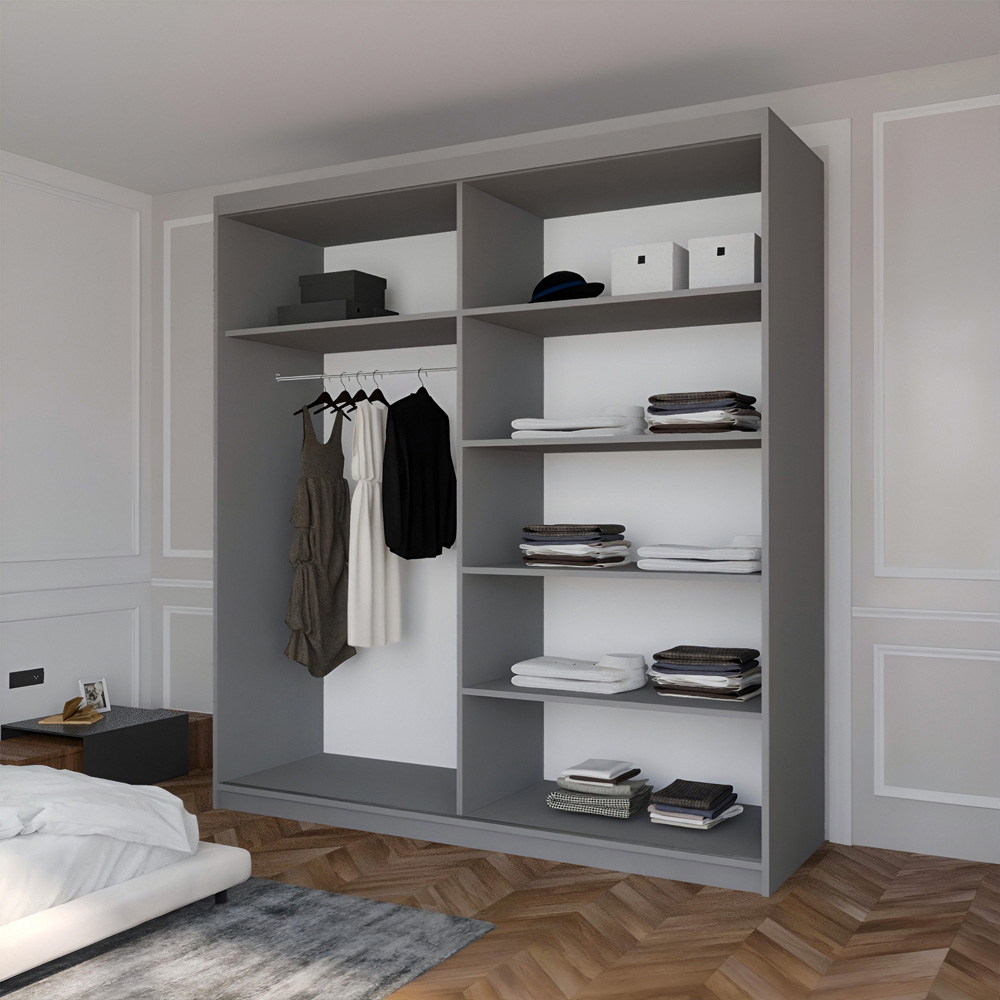 Sliding Wardrobes 4U Infinity 2 Door Grey High Gloss Wide Mirrored Wardrobe Image 4