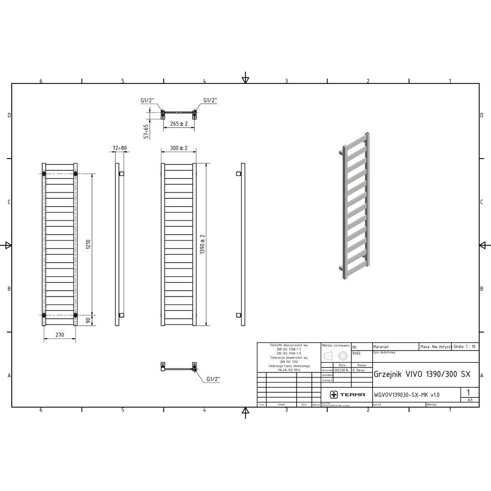 Terma Vivo Brass Electric Towel Rail with VEO Element Controller 1390 x 300mm Image 9
