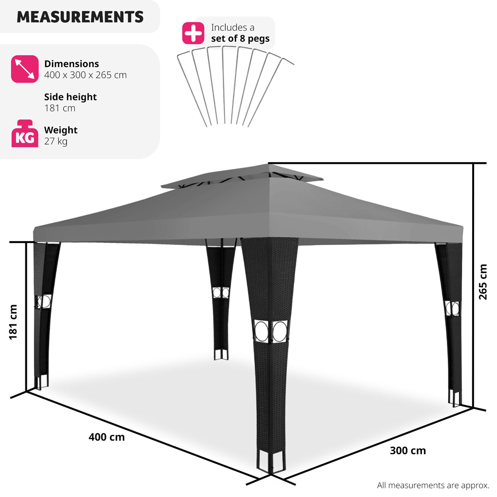 tectake Mona 4 x 3m Black and Anthracite Double Roof Gazebo Image 8