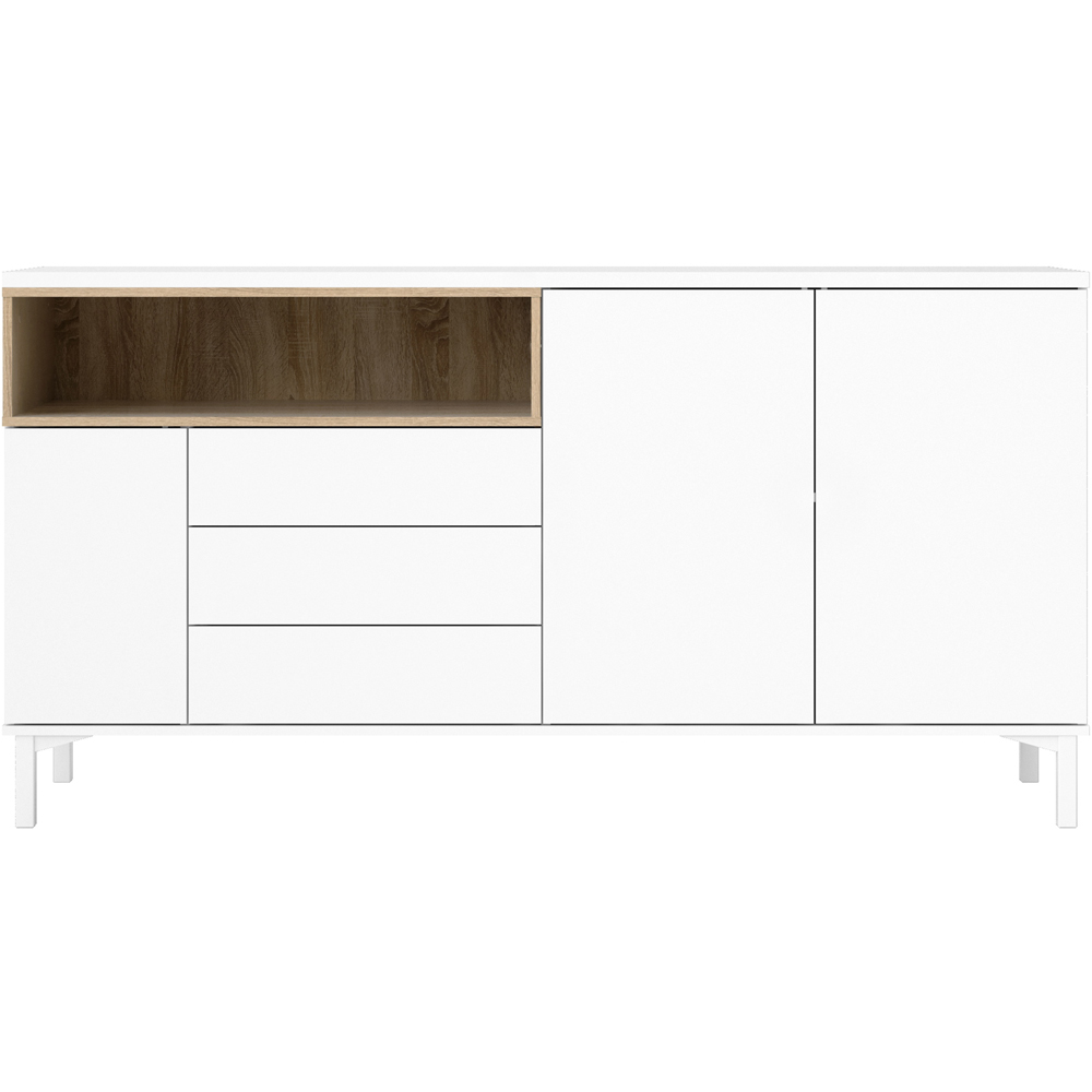 Florence Roomers 3 Door 3 Drawer Single Shelf White and Oak Sideboard Image 2