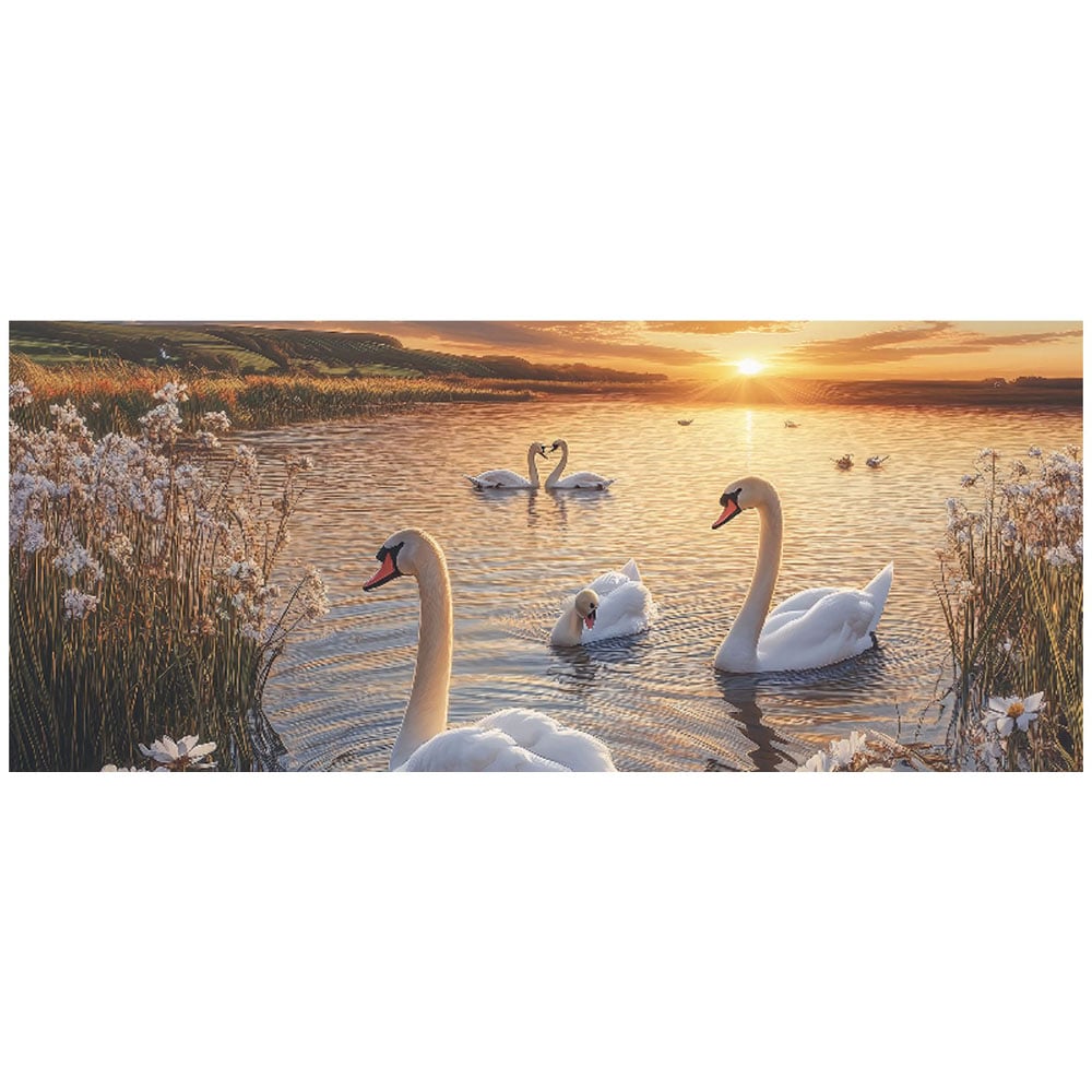 Warren Reed Designer Swans at Sunset in a Beautiful Lake Glass Bathroom Splashback 25 x 60cm Image 2