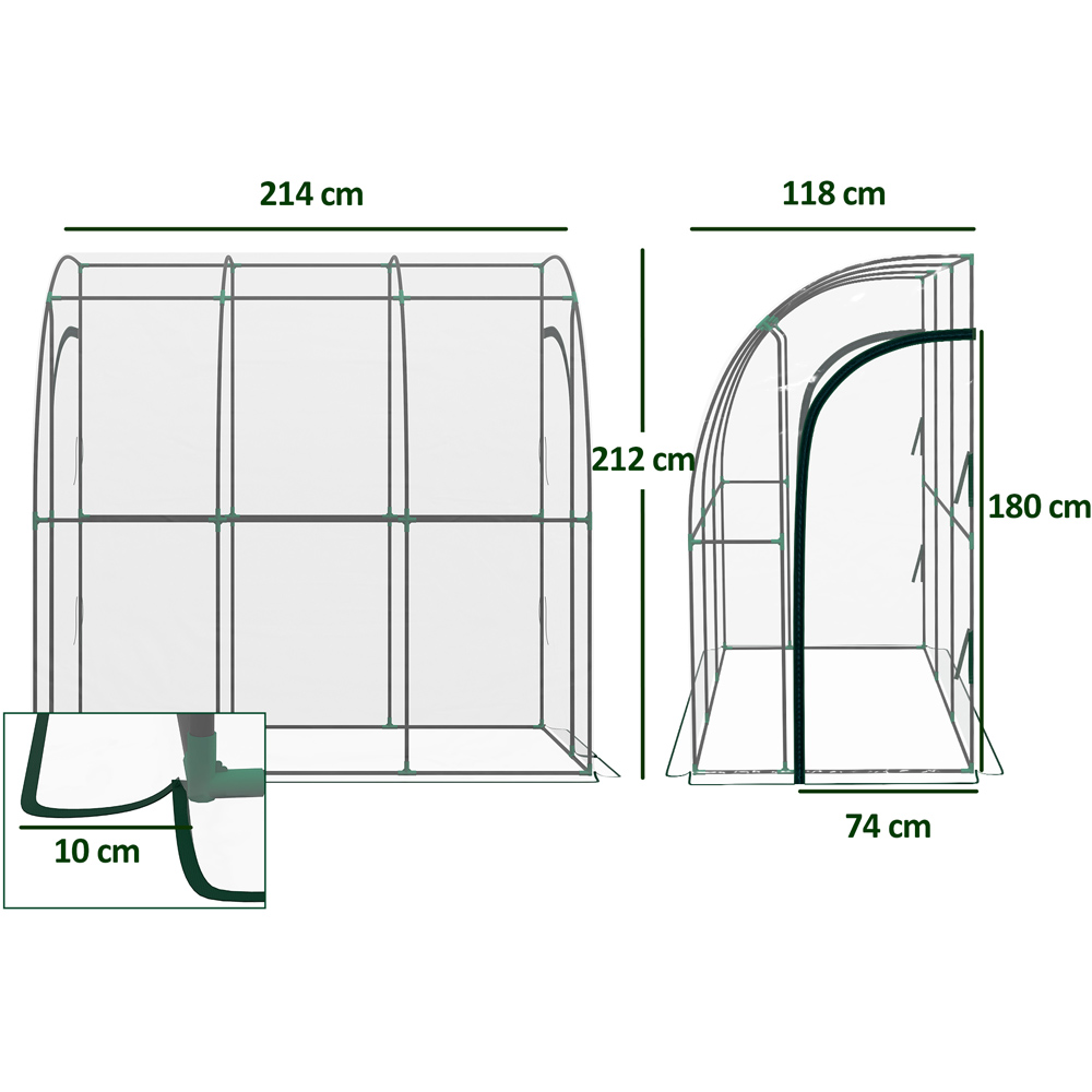 Outsunny Clear PVC Cover 3.8 x 7ft Lean to Wall Greenhouse with Doors Image 8