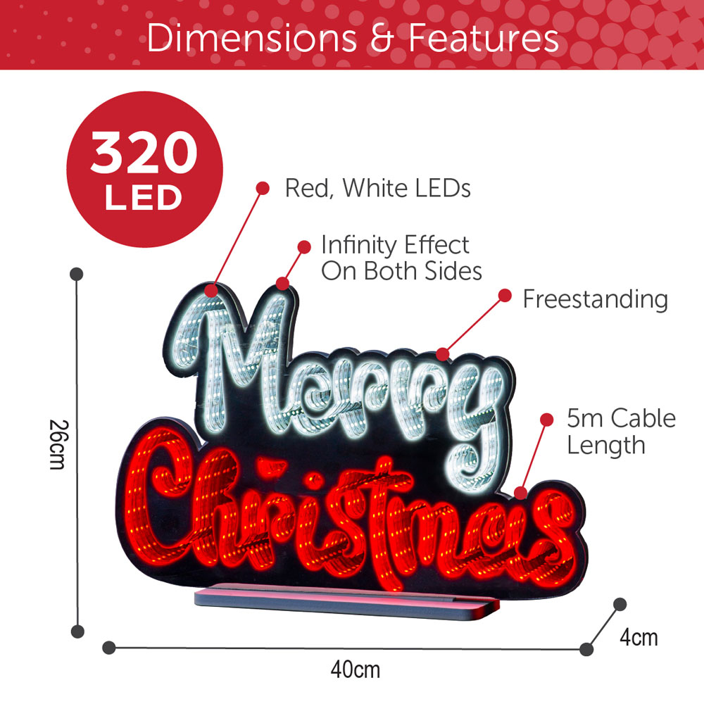 The Christmas Workshop 320 Multicolour LED Merry Christmas Double Sided Infinity Light 1.3ft Image 9