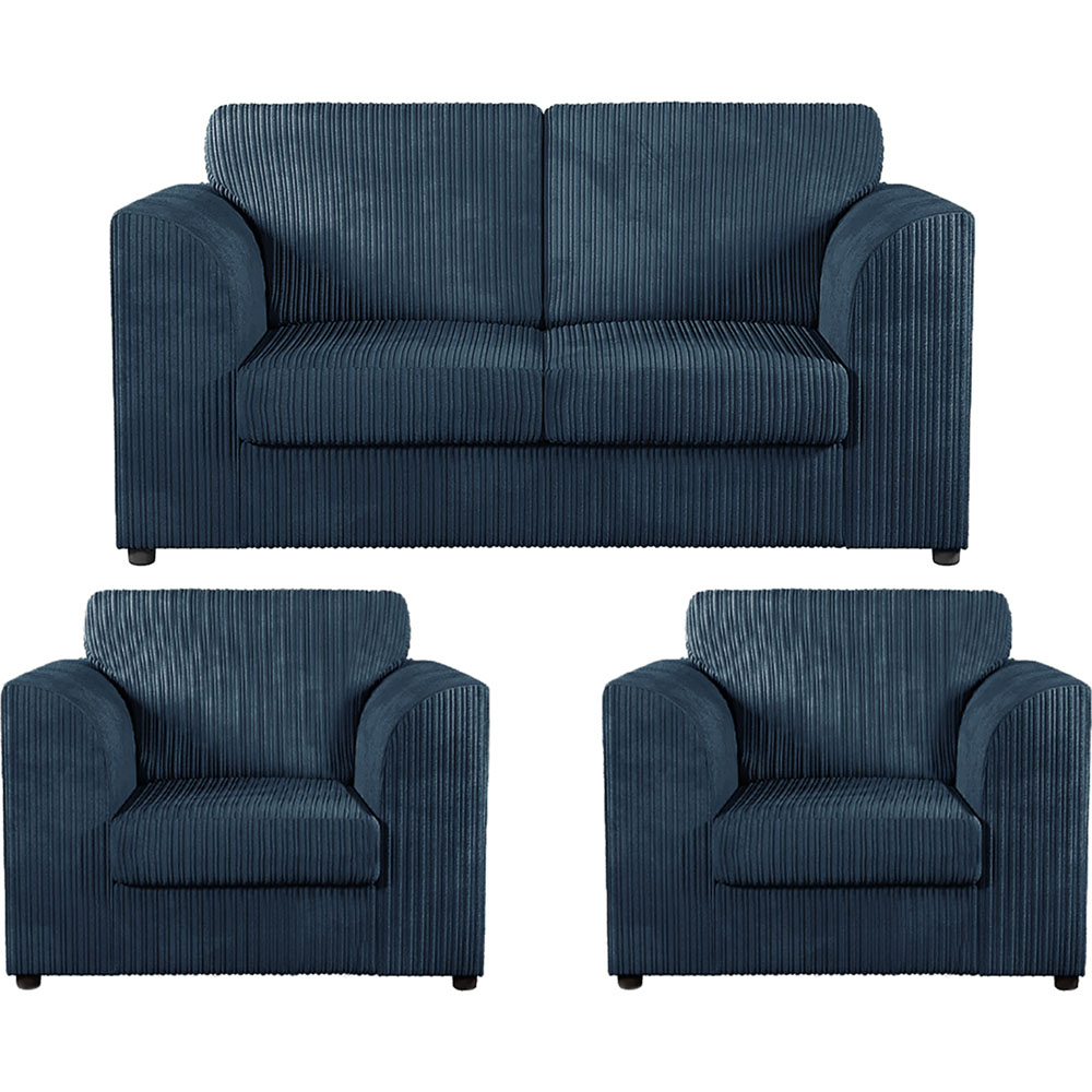 Luxor 4 Seater Navy Blue Jumbo Cord Full Back Sofa Suite Image 2