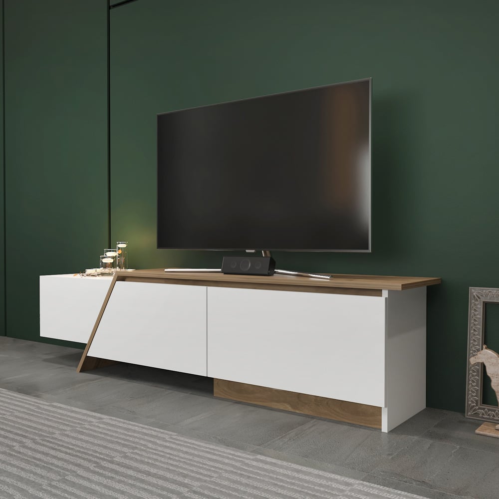 Decorotika Zonas 3 Door White and Walnut TV Unit Image 6