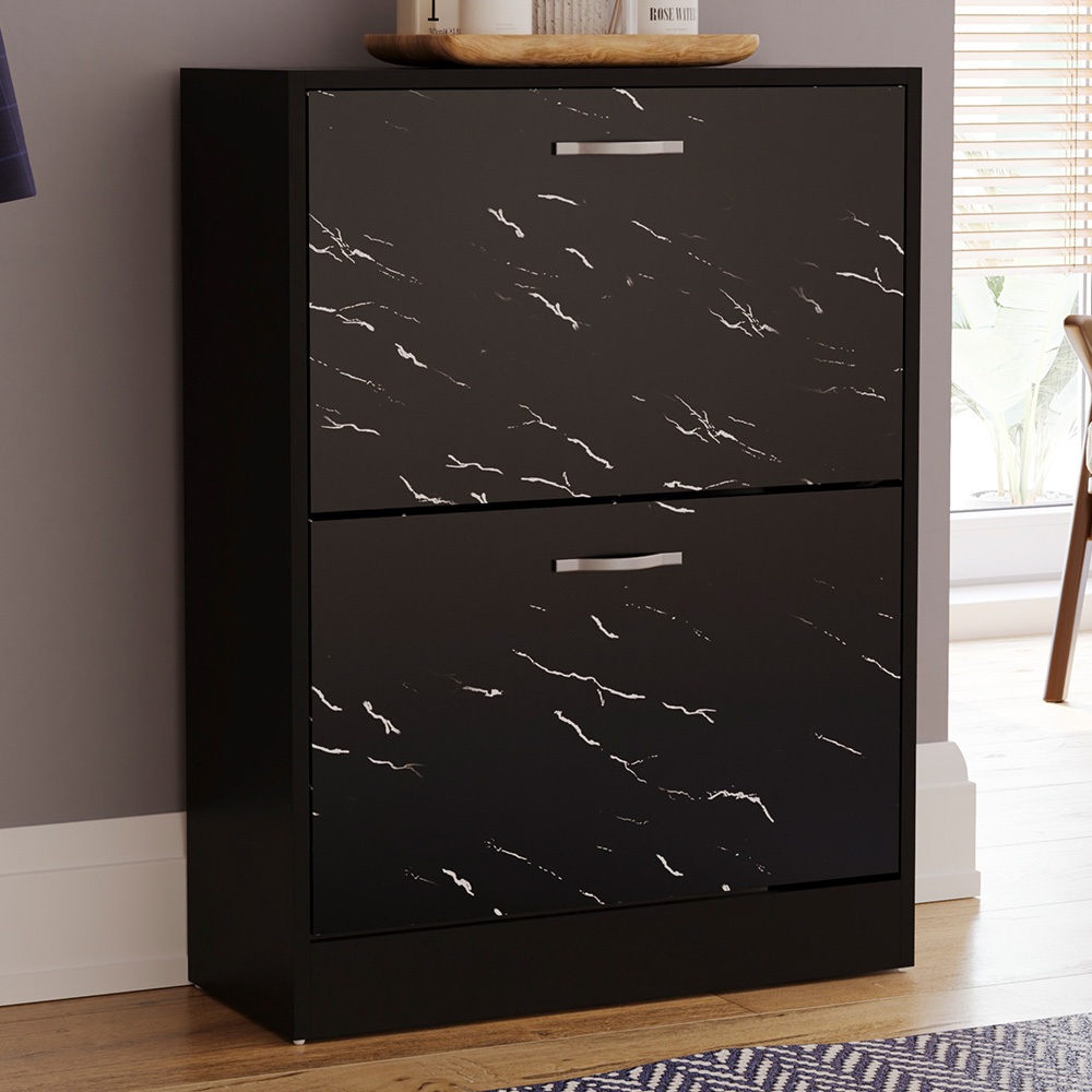 Vida Designs 2 Drawer Black Marble Shoe Cabinet Image 1