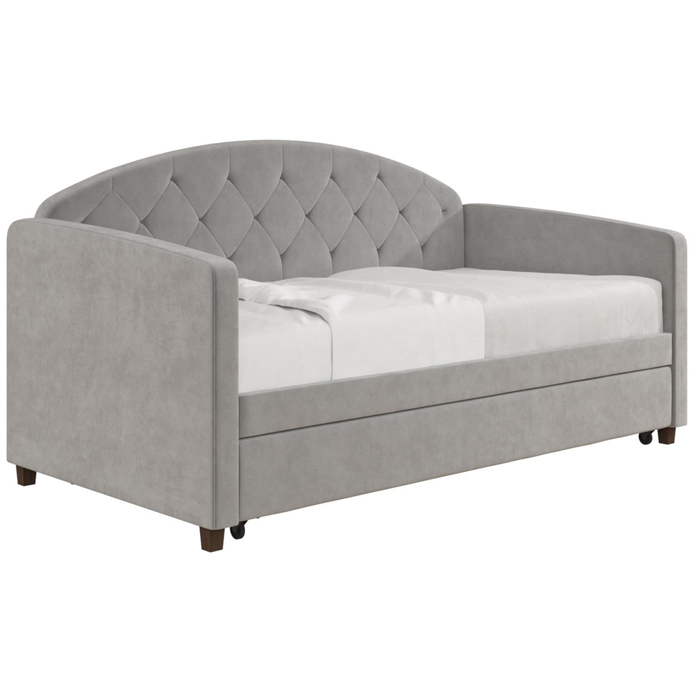 Dorel Aspen Light Grey Velvet Daybed with Trundle Image 5