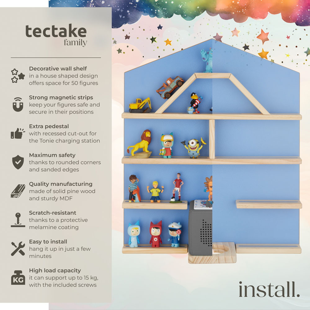 tectake Mylittle Story Blue House Design Wall Mounted Floating Shelf Image 6