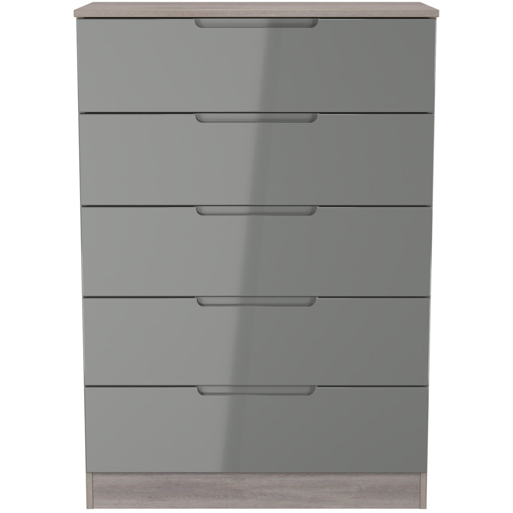 Crowndale Milan 5 Drawer Grey Gloss and Grey Oak Chest of Drawers Ready Assembled Image 2