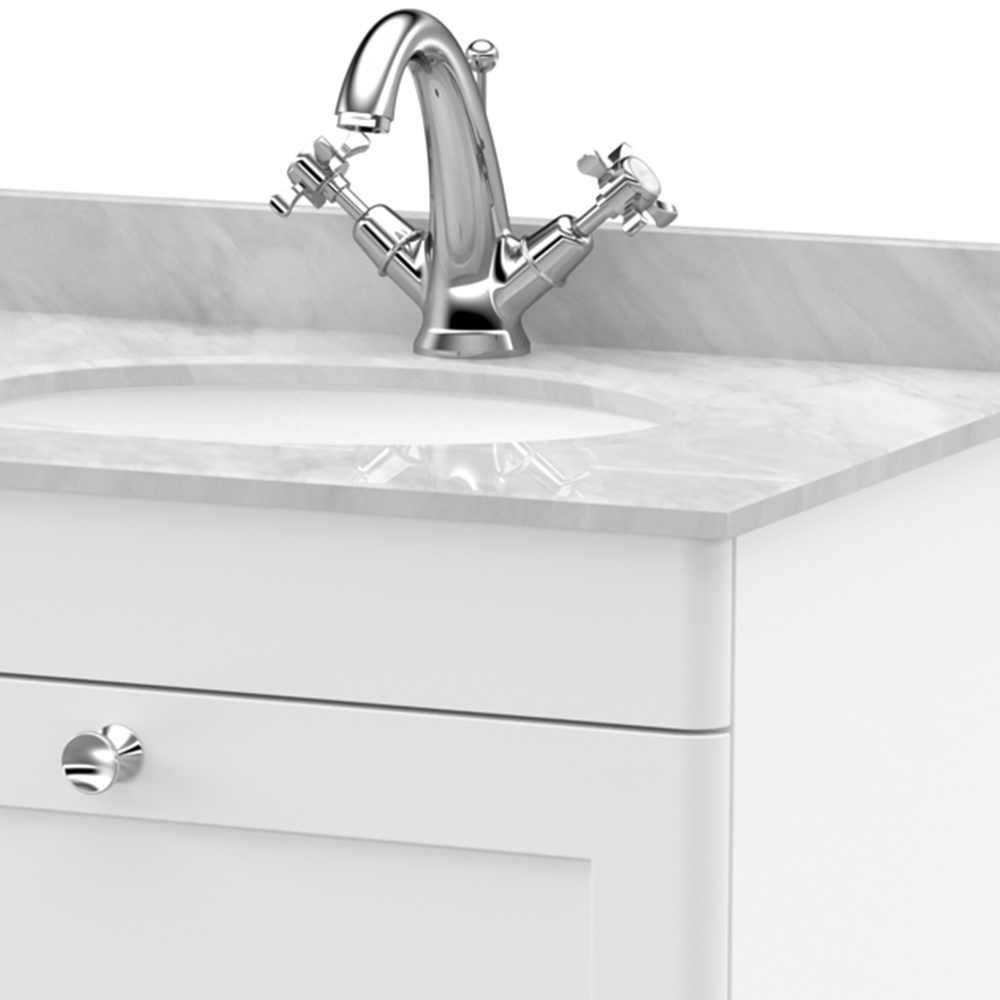 nuie Classique Single Drawer Satin White and Grey Wall Hung Unit and 1 Tap Hole Marble Basin 600mm Image 2