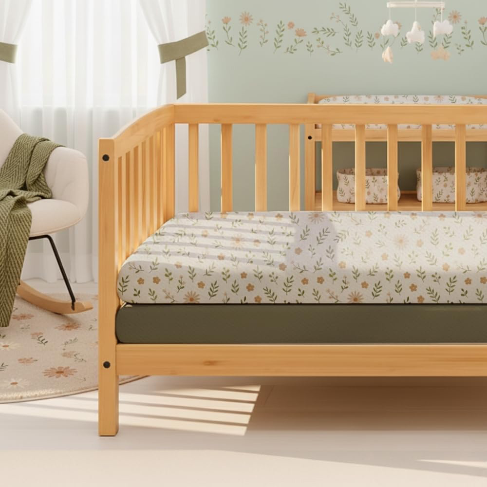 MHG Living Plants and Green Jersey Cotton Fitted Cot Bed Sheet 140 x 70cm 2 Pack Image 2