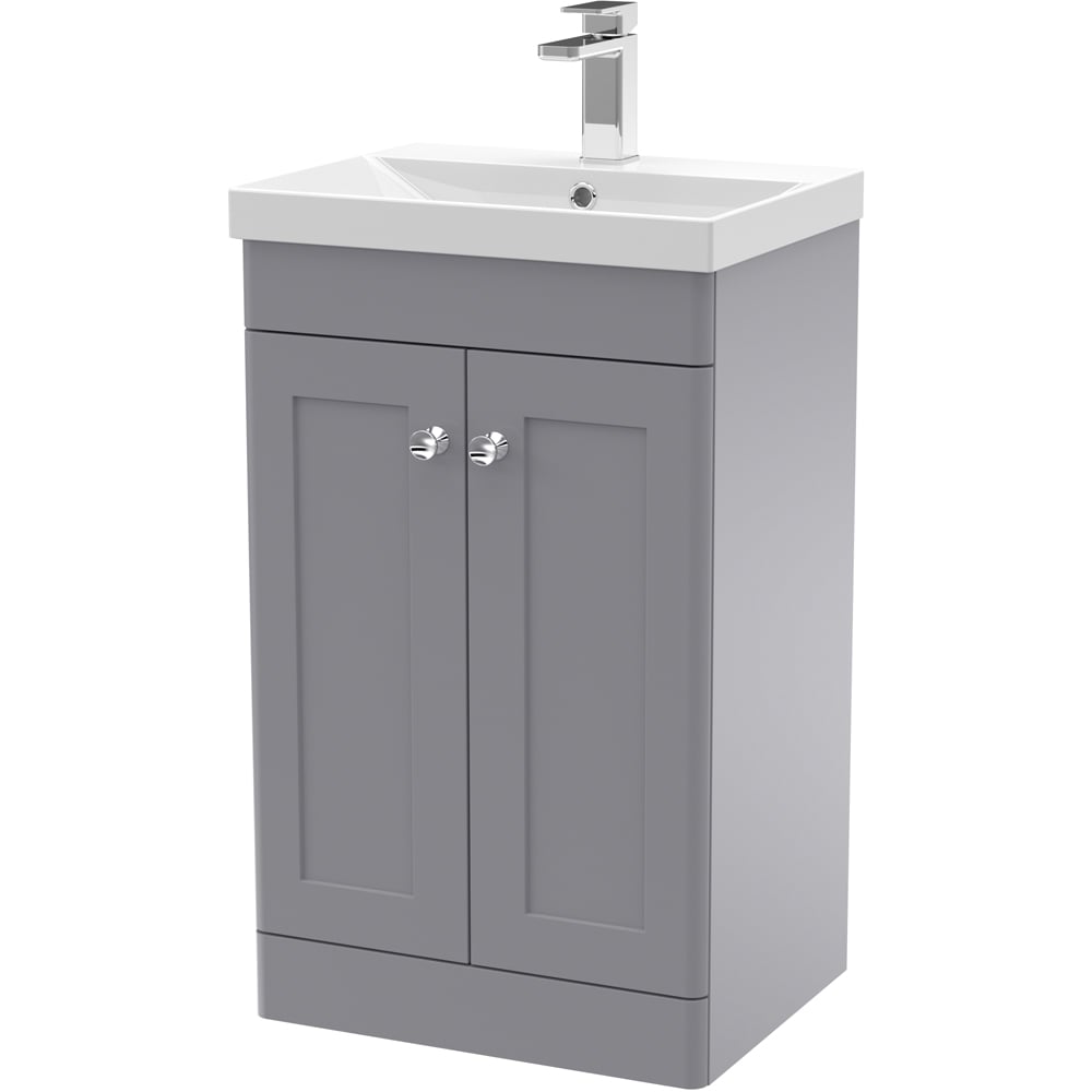 nuie Classique 2 Door Satin Grey Floor Standing Unit and Thin-Edge Ceramic Basin 500mm Image 1