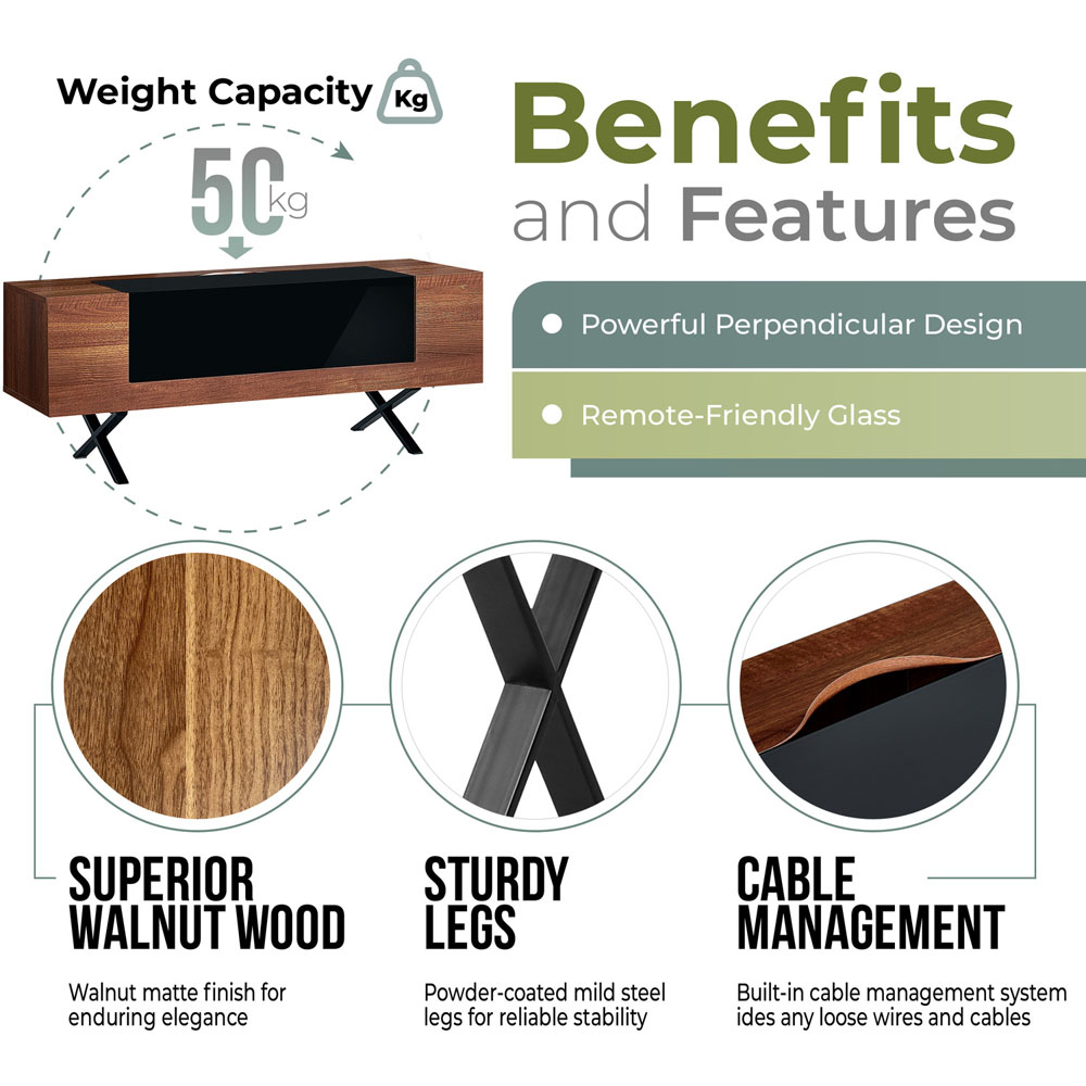 Centurion ADONIS Walnut and Black Contrast Beam-Thru Remote-Friendly Door TV Cabinet Image 4