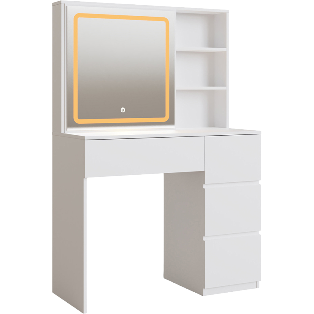 GFW Maeve 4 Drawer 3 Shelf White Dressing Table with Sliding LED Mirror Image 2