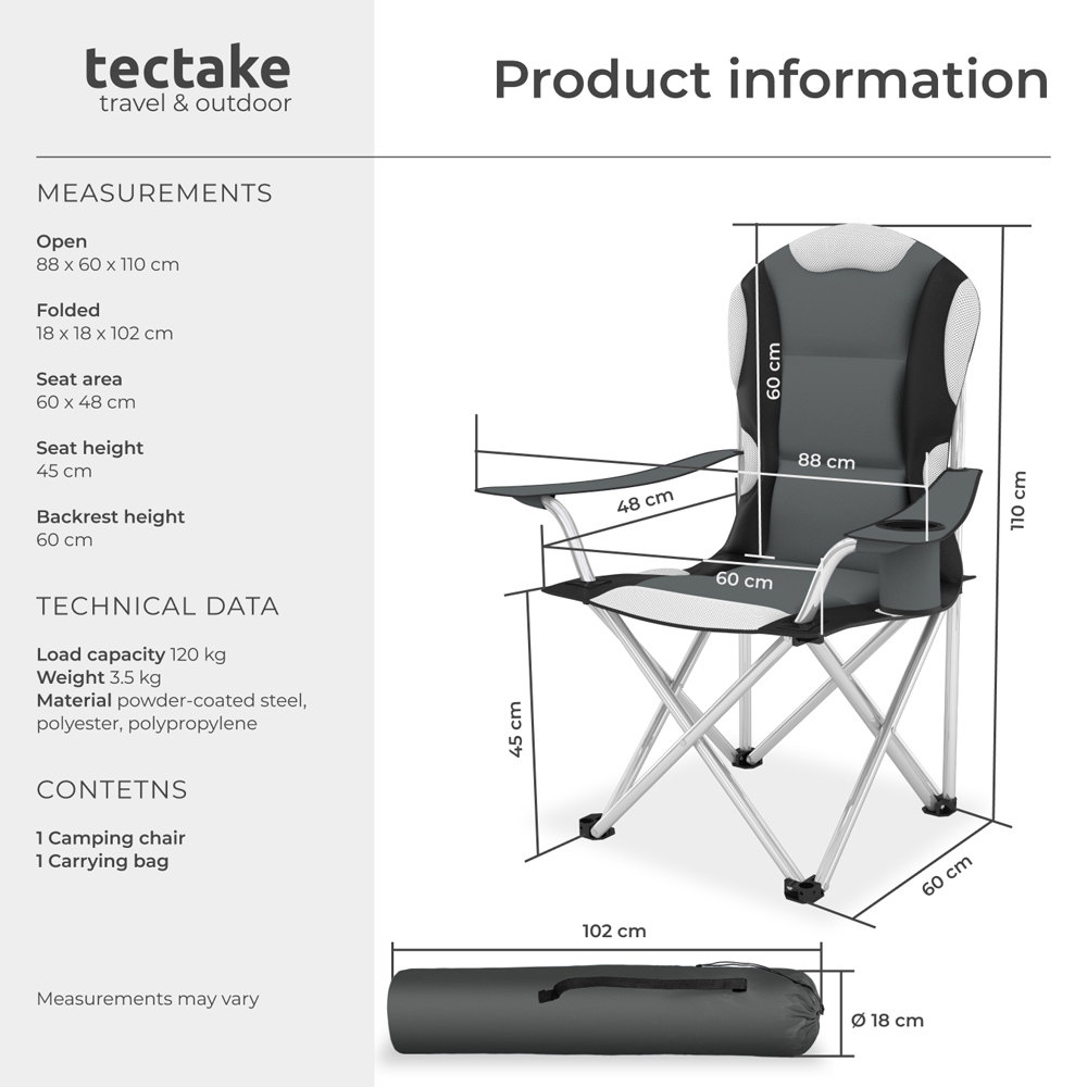tectake Grey Padded Camping Chair Image 9