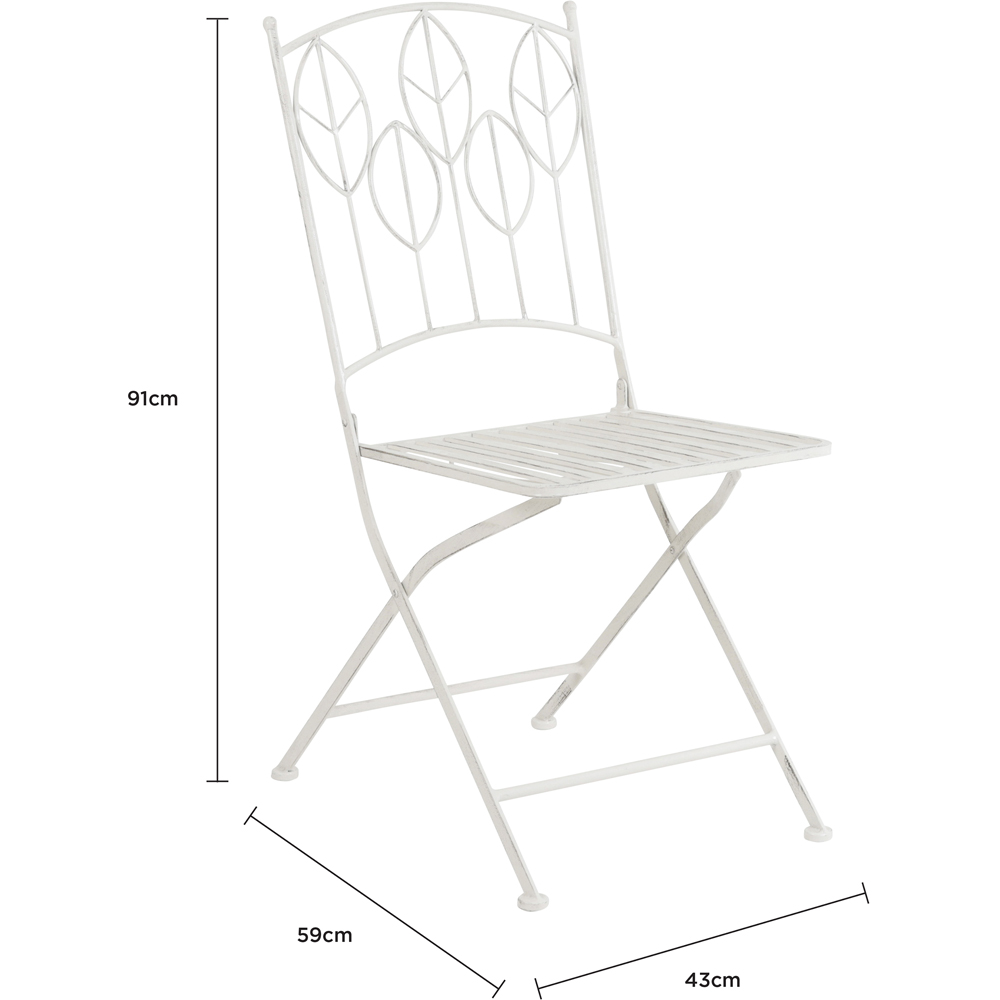 Charles Bentley 2 Seater Antique White Rustic Metal Leaf Pattern Foldable Garden Bistro Set Image 8