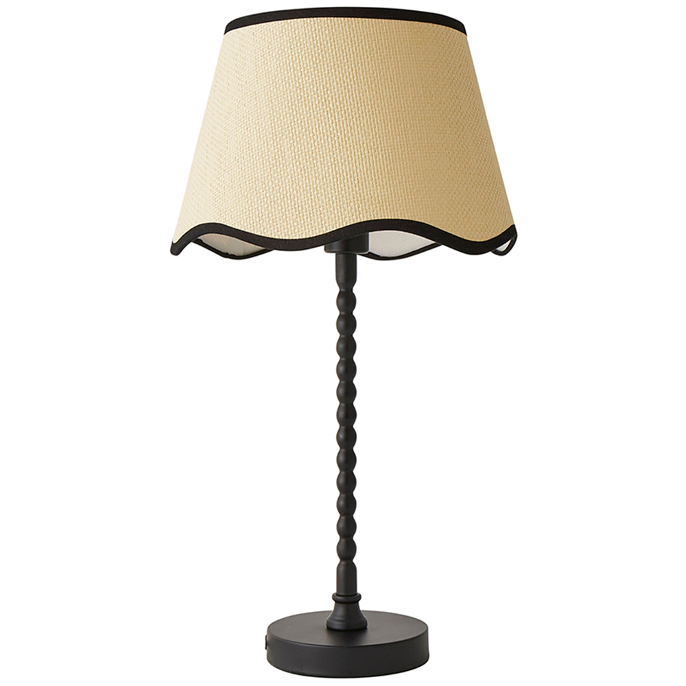 ValueLights Maeve Scallop Black Trim Drum Shade Bobbin Table Lamp and LED Bulb Image 1