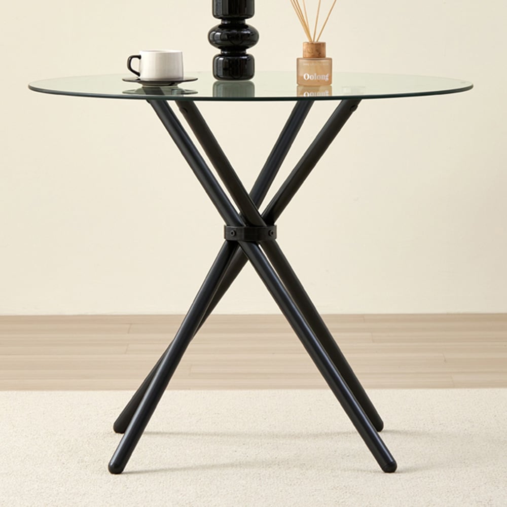 Indoor Living New York 4 Seater Black Circle Glass Dining Table Image 1