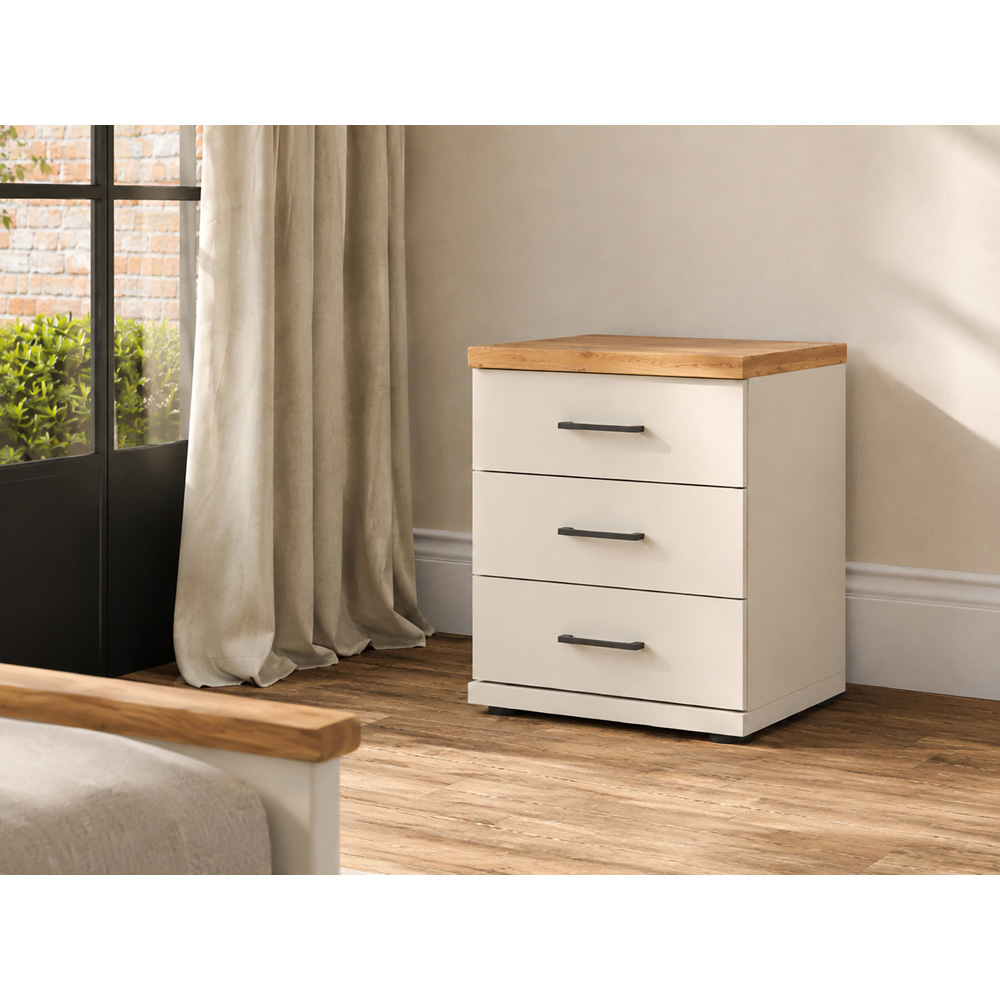 Homebase Truro Boak and White 3 Drawer Bedside Table with Slate Handles Image 4