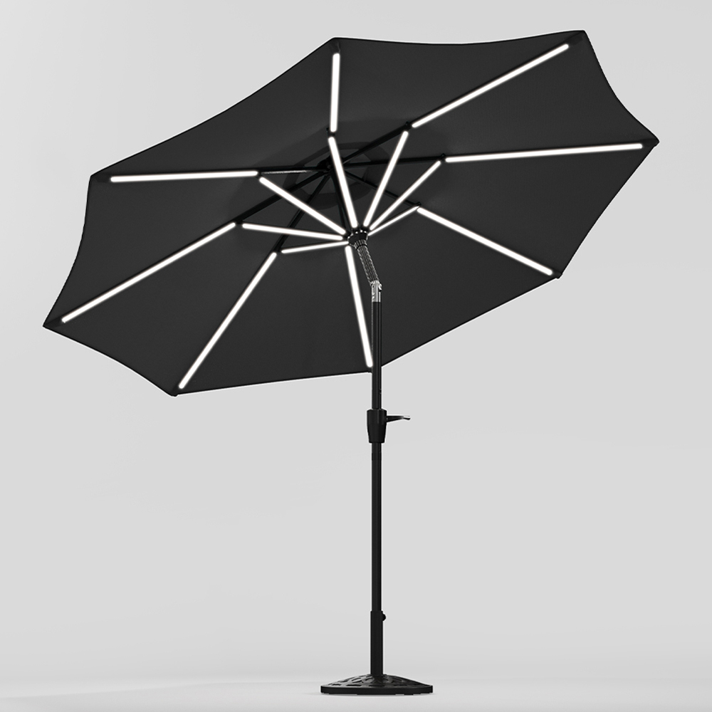 Living and Home Dark Grey Solar LED Crank and Tilt Parasol with Resin Floral Base 3m Image 4