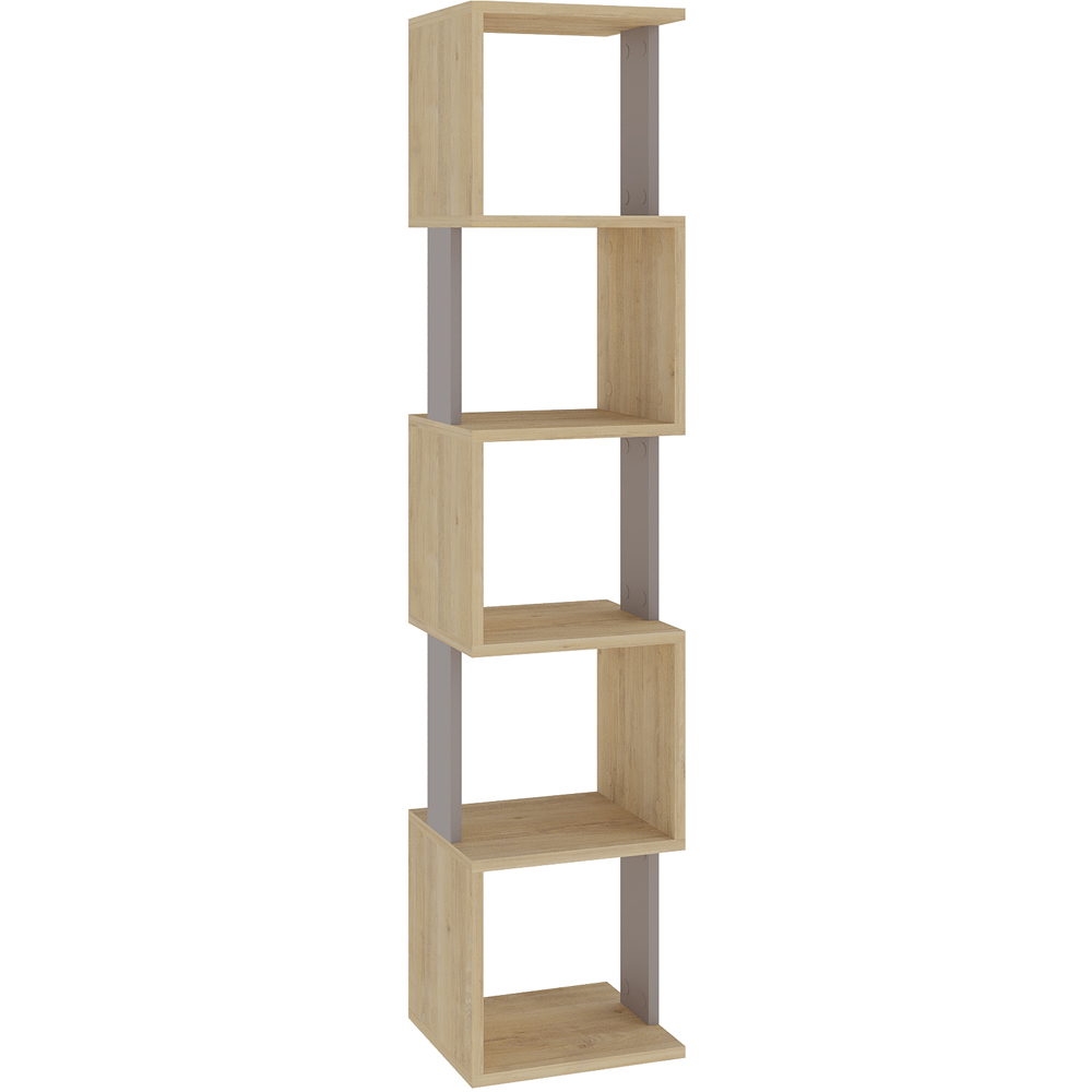 Decortie Piri 5 Shelf Oak and Mocha Grey Asymmetrical Bookcase Image 2